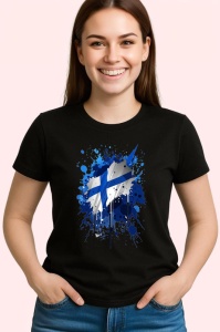 Tricou Finland Steag Splash Art, Copii | Dama | Barbat, culoare negru