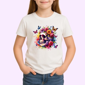 Tricou floral skull pastel pop, craniu pastel cu explozie florala, Copii | Dama | Barbat - Img 3