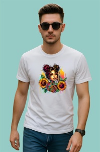 Tricou flower crown blue hair tattooed girl, fata tatuata cu coronita si par albastru, Copii | Dama | Barbat - Img 2