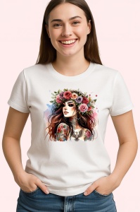 Tricou flower crown butterflies girl tattooed, fata cu coronita fluturi si tatuaje, Copii | Dama | Barbat - Img 4