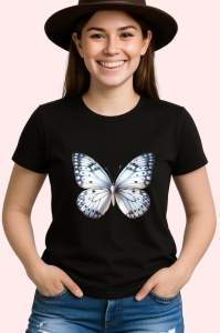 Tricou Fluture alb cu accente gri si puncte negre stil minimalist Copii | Dama | Barbat, negru - Img 4