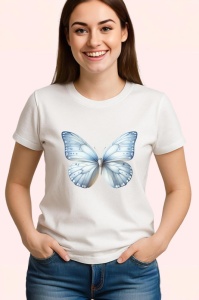 Tricou Fluture alb cu nuante pastel albastre aspect aerian Copii | Dama | Barbat Barbat - Img 3