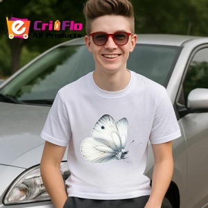 Tricou Fluture alb cu umbre gri in stil natural si realist Copii | Dama | Barbat Barbat - Img 6