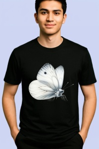 Tricou Fluture alb cu umbre gri in stil natural si realist Copii | Dama | Barbat, negru - Img 2