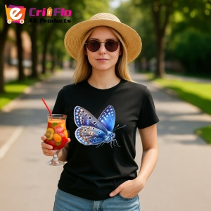 Tricou Fluture albastru cu corp maro stil realist natural Copii | Dama | Barbat, negru - Img 10