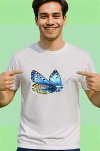 Tricou Fluture albastru cu galben model simetric ilustrat Copii | Dama | Barbat Barbat - Img 2