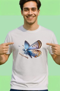 Tricou Fluture albastru cu maro si detalii pe frunza Copii | Dama | Barbat Barbat - Img 2