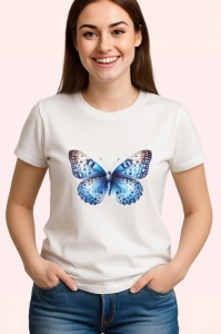 Tricou Fluture albastru deschis cu textura realista si buline Copii | Dama | Barbat Barbat - Img 3