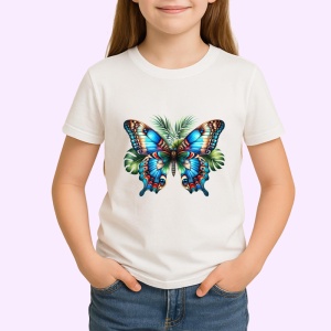 Tricou Fluture albastru intens cu model simetric floral Copii | Dama | Barbat Barbat - Img 4