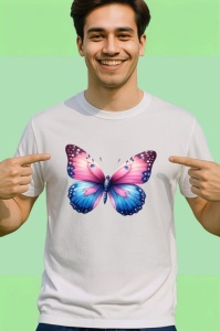 Tricou Fluture albastru pe flori de magnolie stil romantic Copii | Dama | Barbat Barbat - Img 2