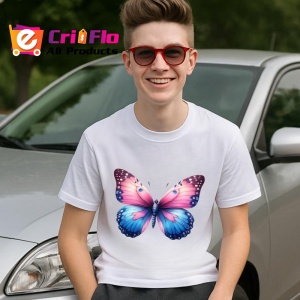 Tricou Fluture albastru pe flori de magnolie stil romantic Copii | Dama | Barbat Barbat - Img 6
