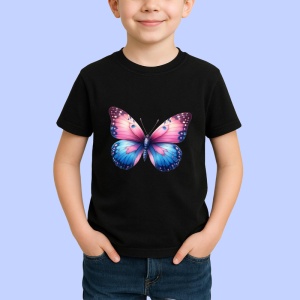 Tricou Fluture albastru pe flori de magnolie stil romantic Copii | Dama | Barbat, negru