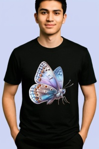 Tricou Fluture albastru si mov cu textura realista si delicata Copii | Dama | Barbat, negru - Img 2