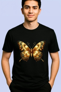 Tricou Fluture auriu cu puncte negre stil regal elegant Copii | Dama | Barbat, negru - Img 2