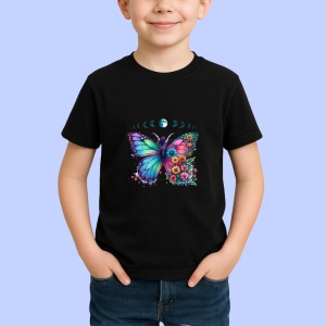Tricou Fluture colorat cu flori si fazele lunii design boem Copii | Dama | Barbat Barbat - Img 6