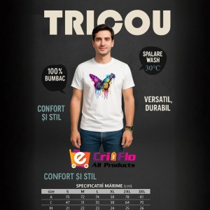 Tricou Fluture colorat in stil pop art fundal alb Copii | Dama | Barbat - Img 6