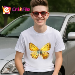 Tricou Fluture galben cald cu albastru pastel design simetric Copii | Dama | Barbat Barbat - Img 9