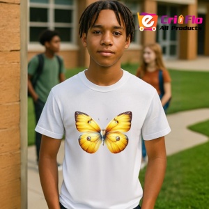 Tricou Fluture galben cald cu efect de catifea pe aripi Copii | Dama | Barbat Barbat - Img 8