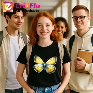 Tricou Fluture galben cu margini albe si detalii fine Copii | Dama | Barbat Barbat - Img 23