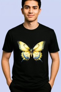 Tricou Fluture galben deschis cu margini albastre stil vintage Copii | Dama | Barbat Barbat - Img 5