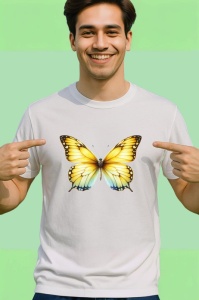 Tricou Fluture galben si alb cu margini negre stil simplu elegant Copii | Dama | Barbat Barbat - Img 2