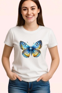 Tricou Fluture galben si albastru cu buline elegante design retro Copii | Dama | Barbat Barbat
