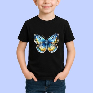 Tricou Fluture galben si albastru cu buline elegante design retro Copii | Dama | Barbat Barbat - Img 5
