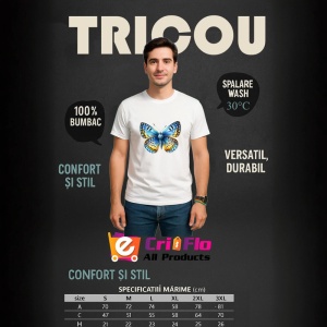 Tricou Fluture galben si albastru cu buline elegante design retro Copii | Dama | Barbat Barbat - Img 9