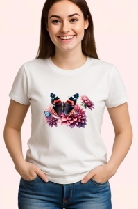 Tricou Fluture negru cu roz pe flori mari de lotus stil luxos Copii | Dama | Barbat Barbat - Img 3