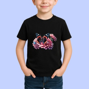 Tricou Fluture negru cu roz pe flori mari de lotus stil luxos Copii | Dama | Barbat Barbat - Img 6