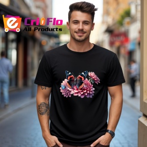 Tricou Fluture negru cu roz pe flori mari de lotus stil luxos Copii | Dama | Barbat Barbat - Img 18