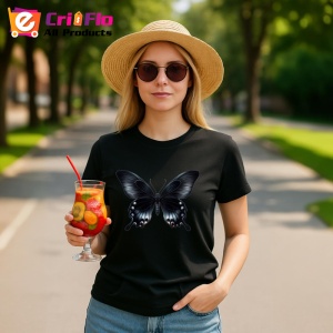 Tricou Fluture negru elegant cu accente albe stil contrastat Copii | Dama | Barbat Barbat - Img 22