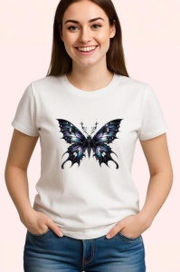 Tricou Fluture negru elegant cu accente roz si alb sidefat Copii | Dama | Barbat Barbat