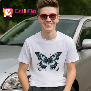 Tricou Fluture negru si turcoaz cu aripi ornamentale simetrice Copii | Dama | Barbat Barbat - Img 9