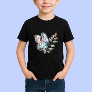 Tricou Fluture pastel albastru si roz pe frunze bej Copii | Dama | Barbat Barbat - Img 6