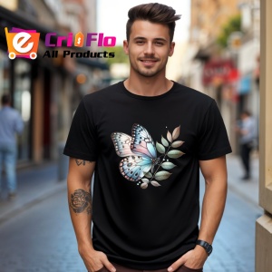 Tricou Fluture pastel albastru si roz pe frunze bej Copii | Dama | Barbat Barbat - Img 17