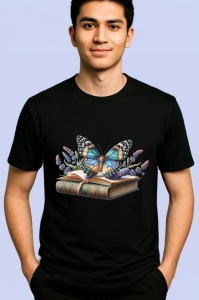 Tricou Fluture pe carti cu lavanda compozitie vintage botanica Copii | Dama | Barbat Barbat - Img 5