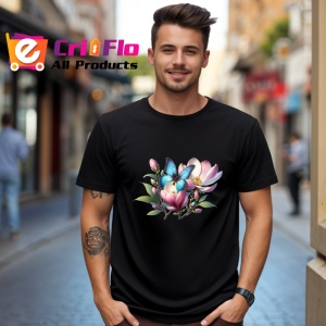 Tricou Fluture pe magnolie roz si alb grafica pastelata Copii | Dama | Barbat Barbat - Img 17
