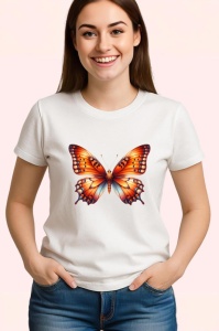 Tricou Fluture portocaliu cu degrade auriu grafica calda Copii | Dama | Barbat Barbat - Img 3