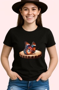 Tricou Fluture portocaliu pe buturuga design rustic artistic Copii | Dama | Barbat Barbat - Img 6