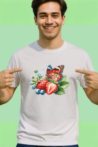 Tricou Fluture portocaliu pe capsuni si afine stil dulce si vesel Copii | Dama | Barbat Barbat - Img 2