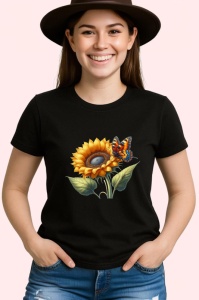 Tricou Fluture portocaliu pe floare de floarea soarelui desen rustic Copii | Dama | Barbat Barbat - Img 7