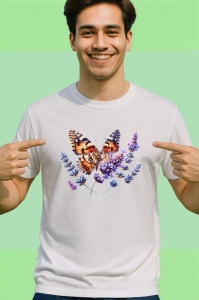 Tricou Fluture portocaliu pe lavanda detaliu floral delicat Copii | Dama | Barbat Barbat - Img 2