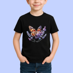 Tricou Fluture portocaliu pe lavanda detaliu floral delicat Copii | Dama | Barbat Barbat - Img 6