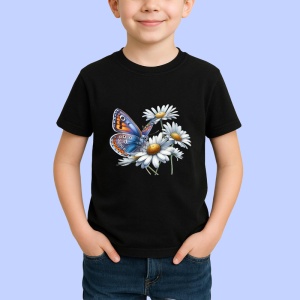 Tricou Fluture portocaliu pe margarete decor floral natural Copii | Dama | Barbat Barbat - Img 6
