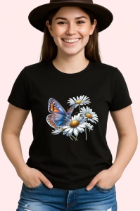 Tricou Fluture portocaliu pe margarete decor floral natural Copii | Dama | Barbat Barbat - Img 7