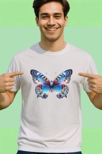 Tricou Fluture portocaliu si albastru pastel design modern Copii | Dama | Barbat Barbat - Img 2