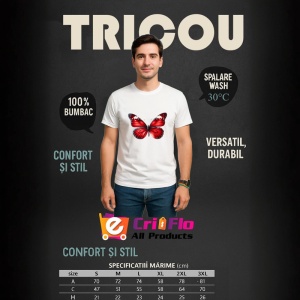 Tricou Fluture rosu cu detalii albe design elegant intens Copii | Dama | Barbat Barbat - Img 10
