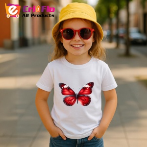 Tricou Fluture rosu cu detalii albe design elegant intens Copii | Dama | Barbat Barbat - Img 15