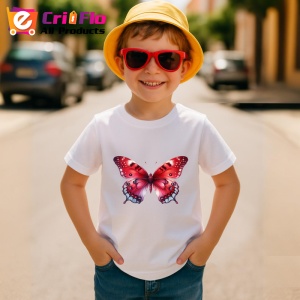 Tricou Fluture rosu cu negru pe fundal alb stil clasic Copii | Dama | Barbat Barbat - Img 13